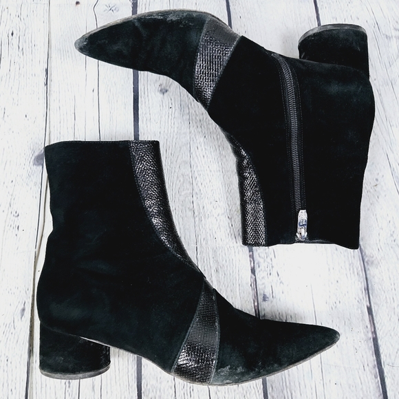 SIGERSON MORRISON | Zero suede & leather patchwork pointed toe ankle boots - Picture 1 of 13